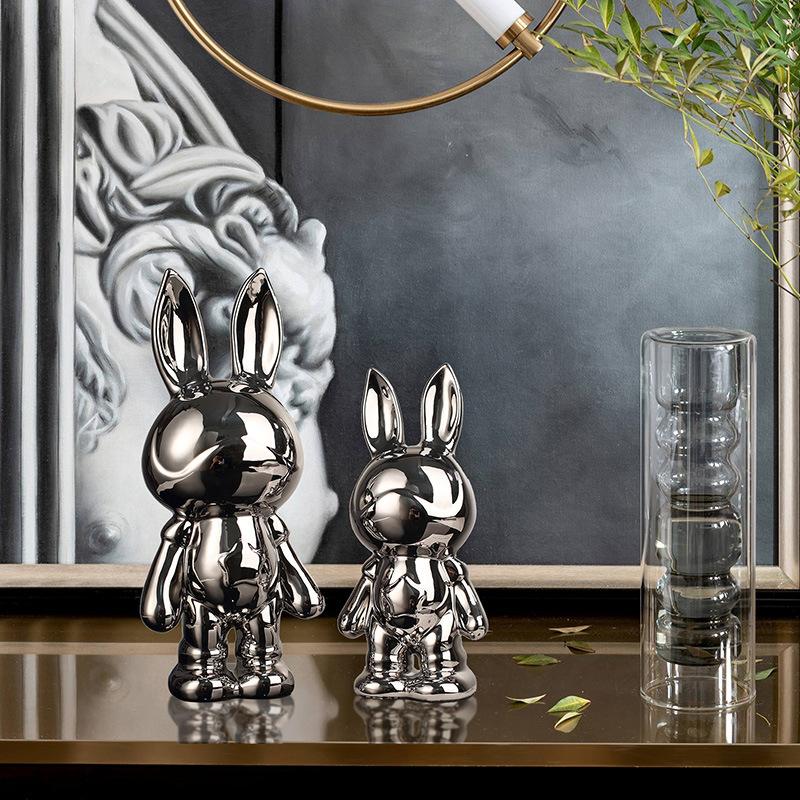 Modern Light Luxury Ceramic Electroplated Rabbit Ornaments Living Room TV Cabinet Wine Cabinet Entrance Decoration Handicraft Decoration