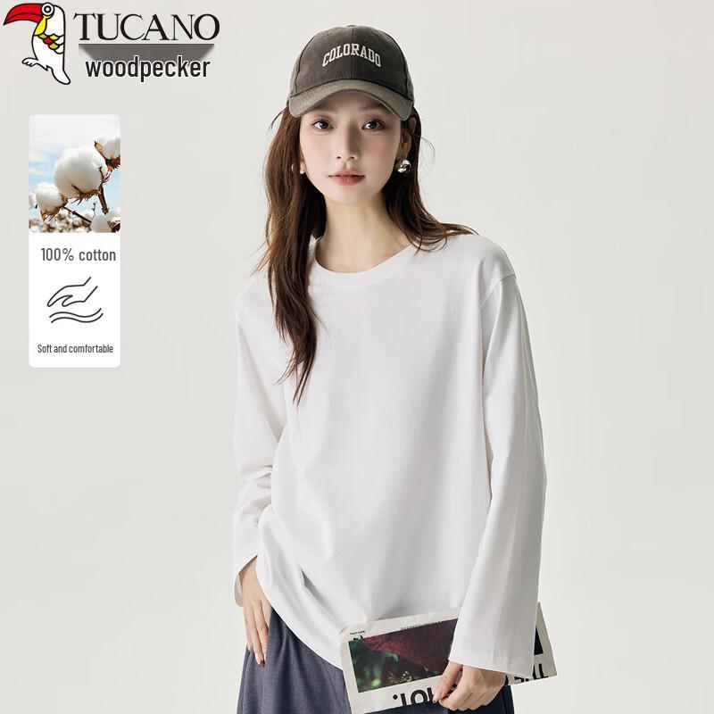 Woodpecker Women's 100% Cotton Basic Round Neck Long Sleeve T-Shirt