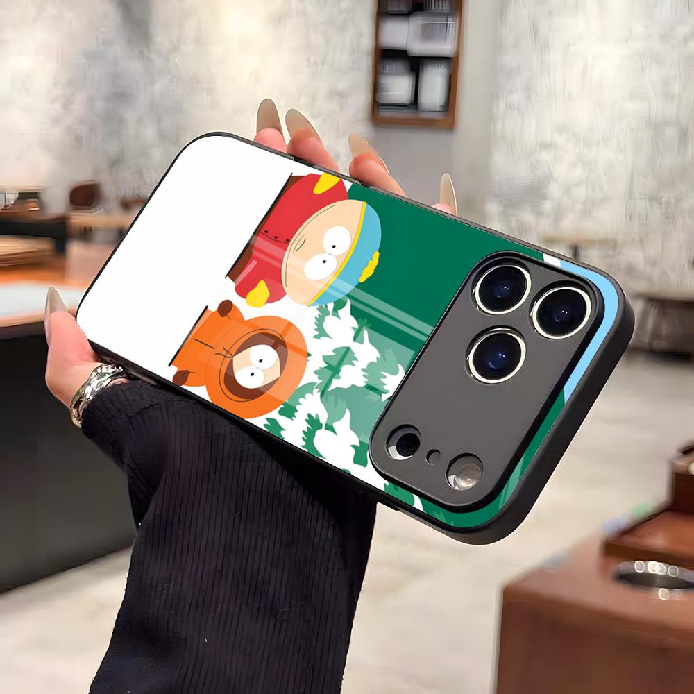Funny S-South P-Park Phone Case For IPhone 17 Air 16 E Pro Max 15 14 13 Mini 12 Pro 11 Max Plus Black Glass Cover