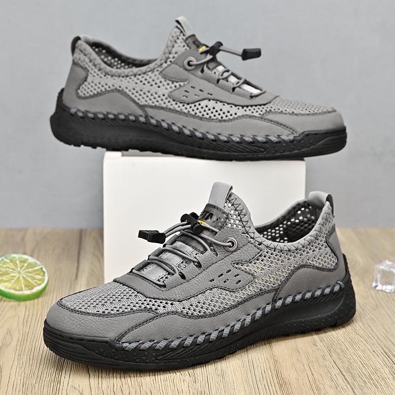 2022 Men's Summer Casual Leather Mesh Shoes – Fashionable & Breathable Handmade Design