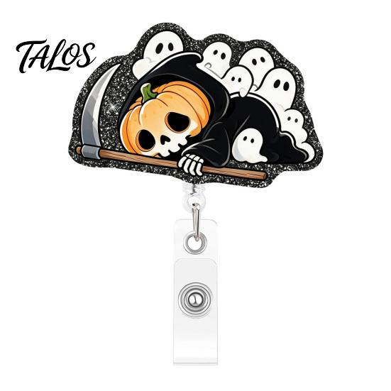 Decorative Badge Holder Halloween Retractable Reel, Cute Pumpkin And Grim Reaper Design, Acrylic Clip for Nurses Smooth Pull Cord Nurse Doctor Teacher