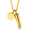 AIKS Waterproof Stainless Steel Gold Memorial Pendant, Round Capsule Keychain Pendant with Engraved Letters and Coin, Double-Stranded Necklace for