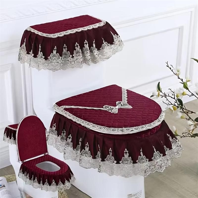 New Universal Lace Toilet Seat Mat Set Simple Style Gold Velvet Toilet Cushion Bathroom U-shaped Zipper Type Toilet Ring Cover