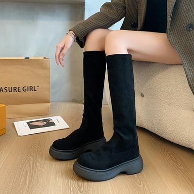 But Knee Boots Women's Flat Bottom New Spring and Autumn Elastic Thin Boots Small Long Boots High Martin Boots