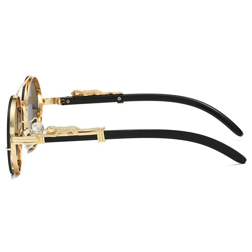 Retro Double-Beam Leopard Head Round Sunglasses for Men & Women - Trendy & Stylish