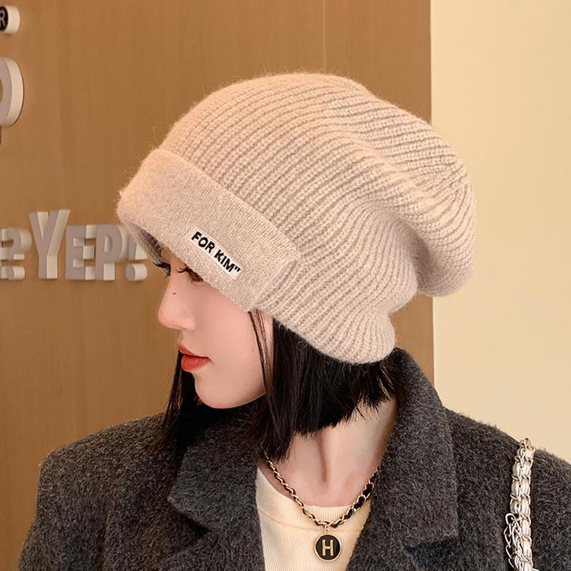 

Knitted Hat Women Winter Warmth Windproof High Top Beanie With Letter Design For Casual Fashion хакі