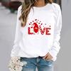 Fashion Womens Loose Valentine's Day Print Round Neck Long Sleeve Sweater Top