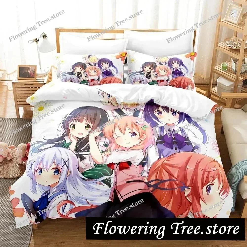 Anime Is the Order a Rabbit Bedding Set Duvet Cover Bed Set Quilt Cover Pillowcase Comforter king Queen Size Boys Adult029