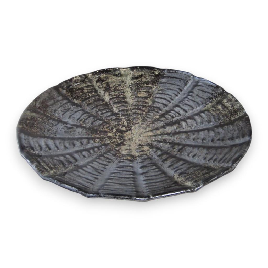 Serving Plate Glass Plate Round Plate Medium Black Gold 18cm Sairan J-kitchens