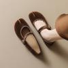 8706-2 Scarpe Singole Retro Francesi a Punta Divisa Donna in Pelle Scamosciata con Scarpe Mary Jane