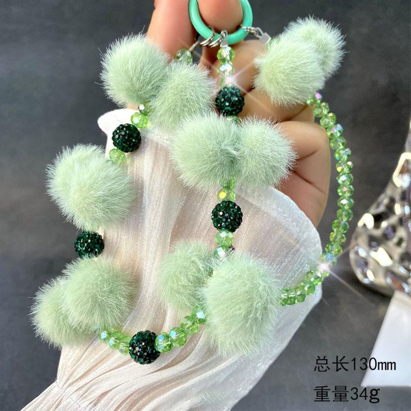 New Style Pom Pom Beaded Phone Chain Crystal Beads Pendant High-end Autumn Winter Pom Pom Double Chain Wrist Hanging Rope