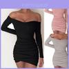 Elegantes Damen Langarm Schulterfrei Abend Cocktail Party Club Bodycon Minikleid Us