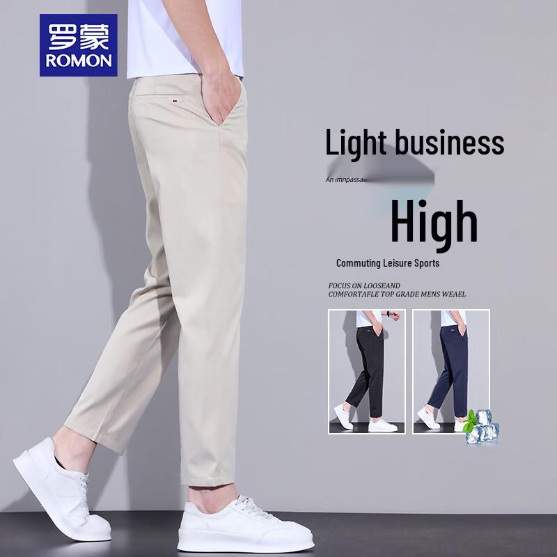 ROMON Men s Slim Straight Cropped Casual Pants 34