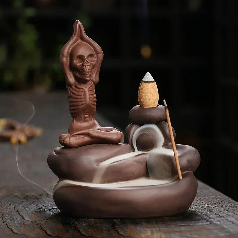 1pc,Halloween Ornament Skull Backflow Incense Burner, Aromatherapy Home Decor Stick Incense Holder(Without Incense)