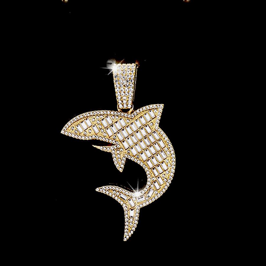 Hip Hop Trendy Animal Whale Pendant, European and American Fashion Full Diamond Dolphin Pendant, Men s Alloy Cuban Chain