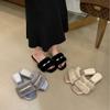 French Retro Flats Women Wear Gray Small Fragrant Style Word with Lazy Fluffy Half Slippers Internet Celebrity Ins