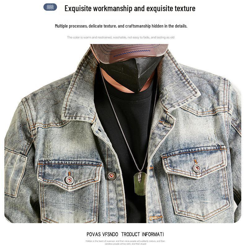 Xintang Men's Distressed Denim Jacket - Trendy Cool Loose Fit Workwear