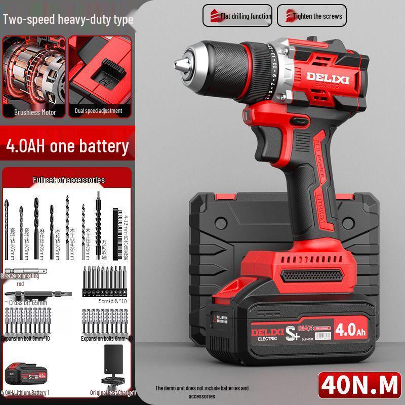 Delixi Cordless Brushless Hammer Drill & Electric Screwdriver with Lithium Battery