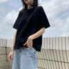 Women Solid Black T-shirt with Short Sleeves Pure Summer Loose Korean Version Versatile Short Sleeved Top for Students Summer