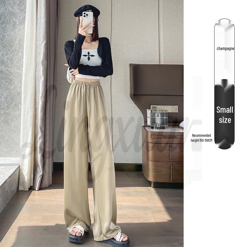 Women's Satin High-Waisted Acetate Wide-Leg Pants - Sun Protection Cool Ice Silk Drape for Short People