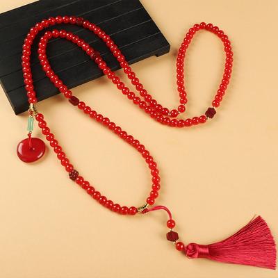 Medium 108 Cinnabar Beaded Crossbody Chain Long Necklace Literary Retro Women's Fringed Sweater Chain