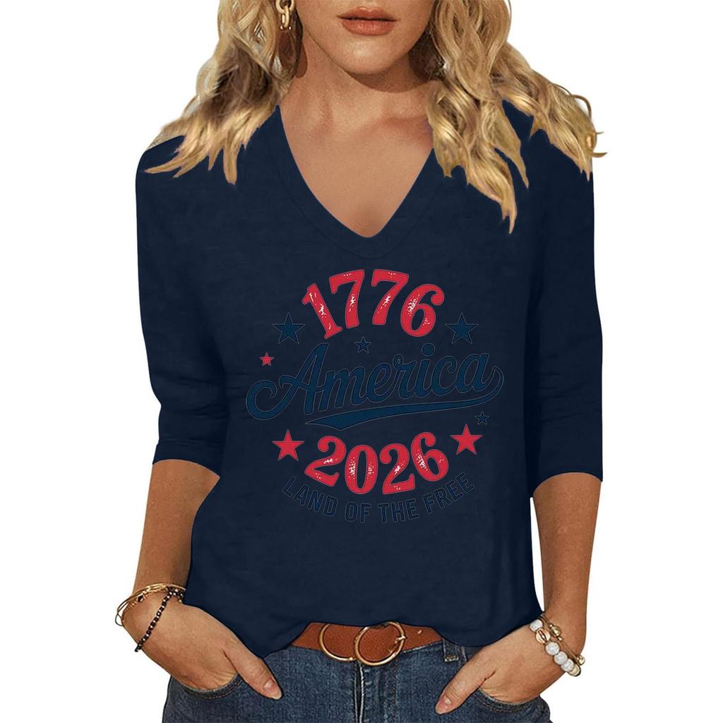 Women's Fashion Casual Independence Day Print Top