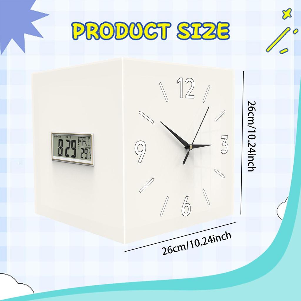 Corner Wall Clock Ornament Quiet Decorative Clock Month Date Week Display for Living Room Dining Room Kitchen Home Decoration