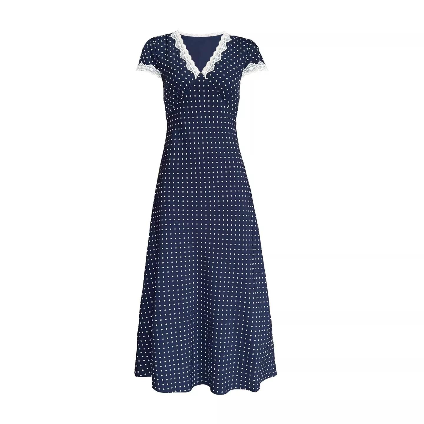 French retro popular polka dot dress, new lace temperament summer dress, slim and thin waist S