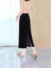 Women's Black Velvet High Waist Slit Midi Skirt - Spring/Autumn 2026