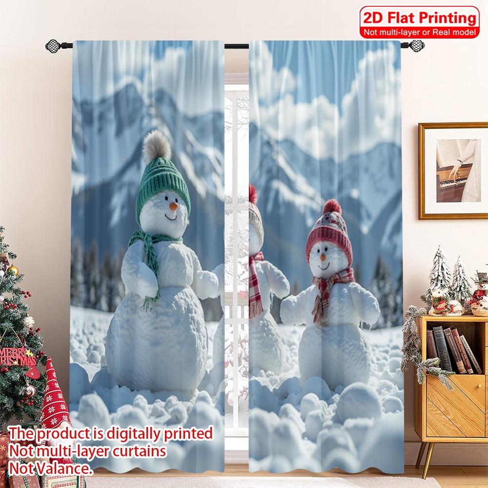 

2pcs 2D flat printing Merry Christmas Popular Drapes Winter Snowmen Mountain Landscape Polyester Without Electricity Birthday 52.50×116.00 CM 2pcs