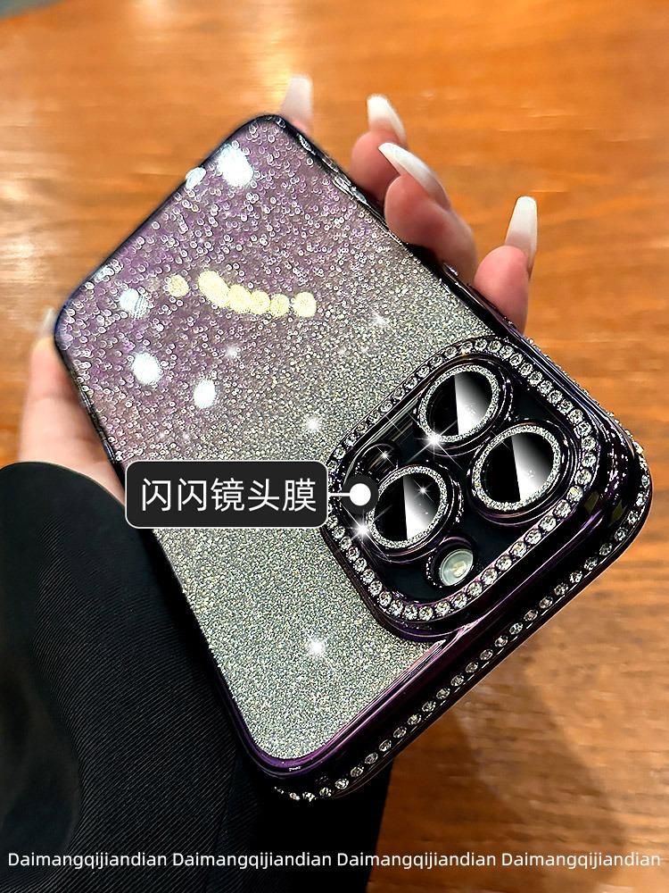 Rhinestone suitable for iphone16 mobile phone case Apple 15 magnetic electroplating with bracket glitter 17 all-inclusive silicone 11 sets