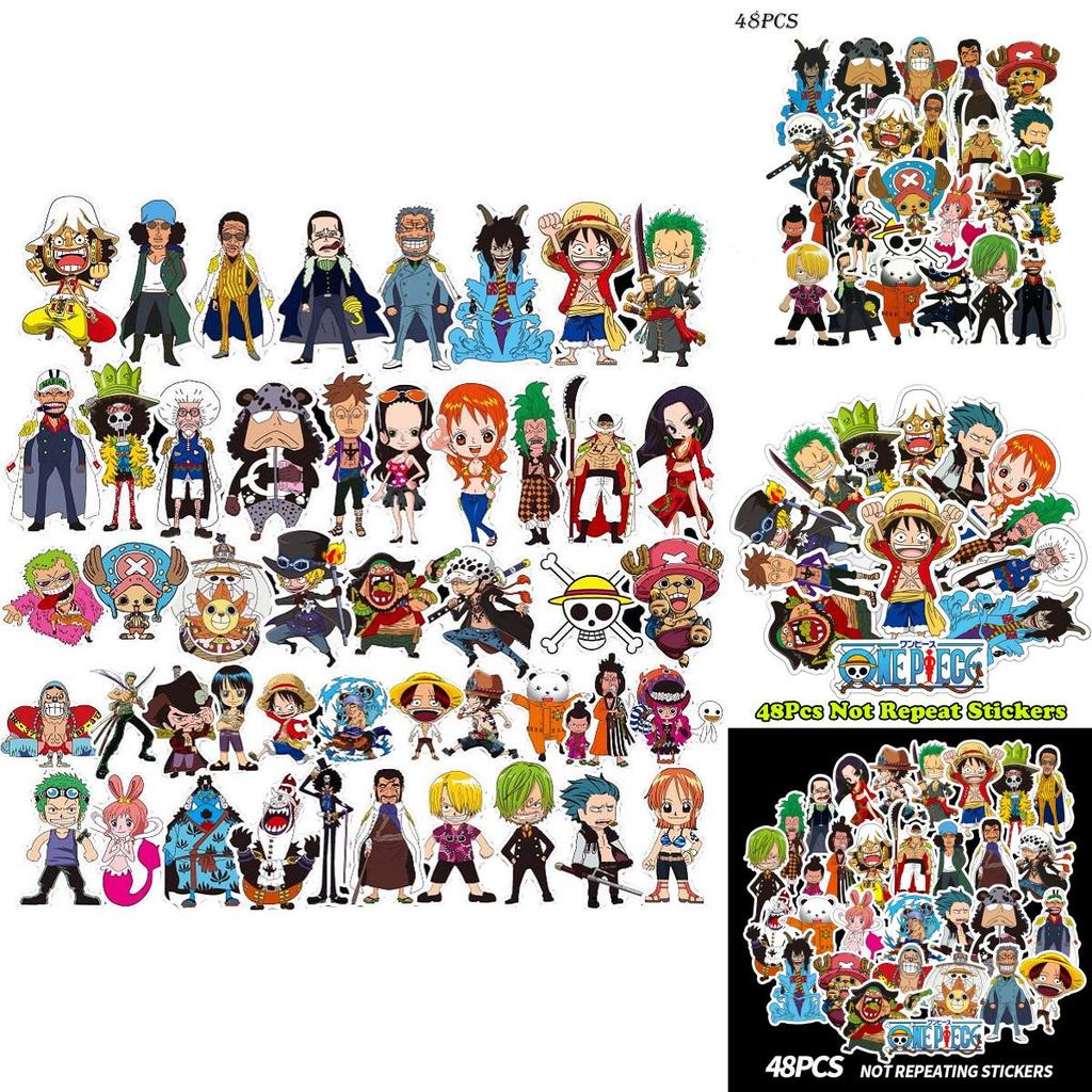 48pcs One Piece Anime Cartoon Stickers Collection For Laptops And Luggage Waterproof Pvc