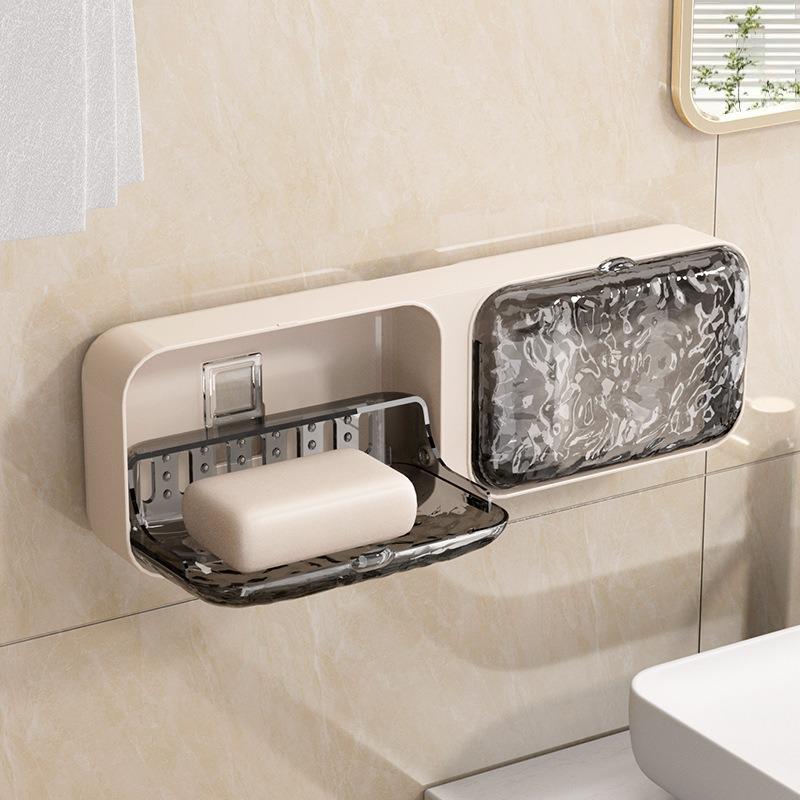 Glacier Pattern Wall-Mounted Double-Layer Soap Holder: Punch-Free Bathroom Storage Box