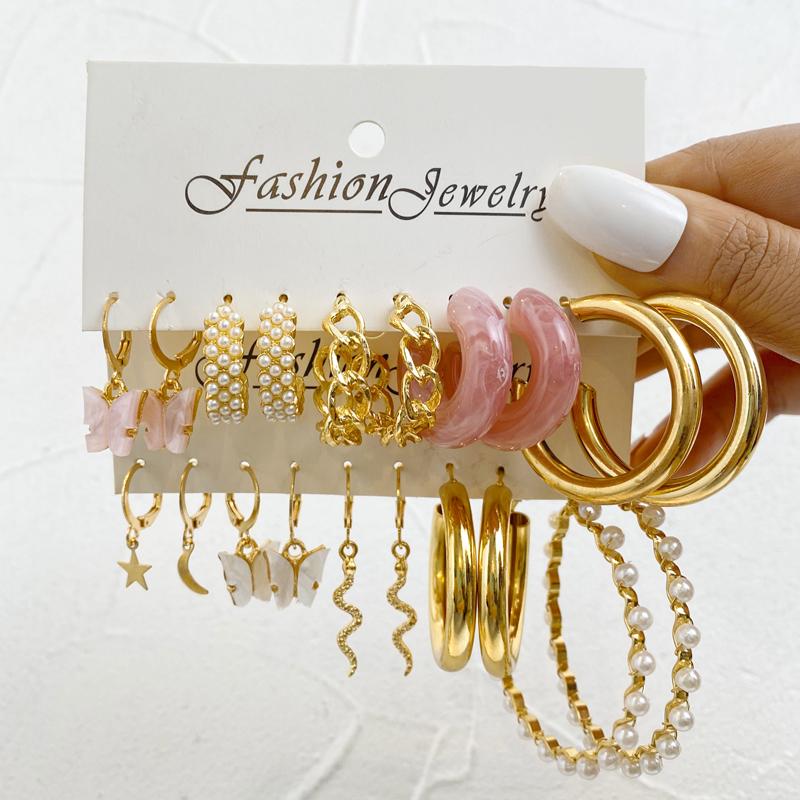 Metal Earrings Set Wholesale Trendy Colorful Butterfly Vintage Earring Set For Women Elegant Heart Dangle Wedding Party Jewelry