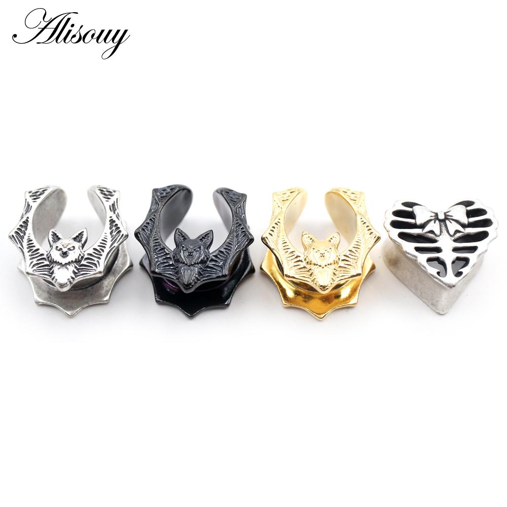 Alisouy 1PC Copper Alloy Casting Animal Bats Saddle Ear Tunnels Plugs Expander Stretcher Gauges Earrings Piercing Body Jewelry