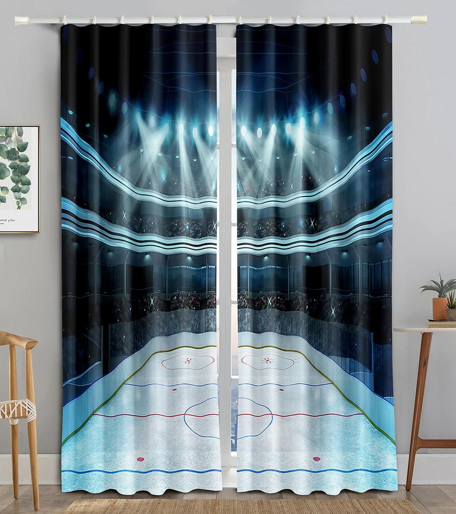 American Football Stadium Arena Night Spotlights Sky Bedroom Window Shade Curtains for Boys Men Teens Printed Living Room Drapes