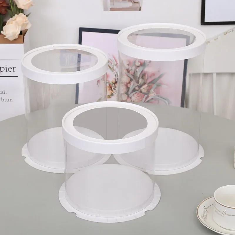 5pcs PET Clear Cake Boxes Round Transparent Cake Gift Packaging Box 4/6inch Single Layer Birthday Party Present Decor Gift Bags