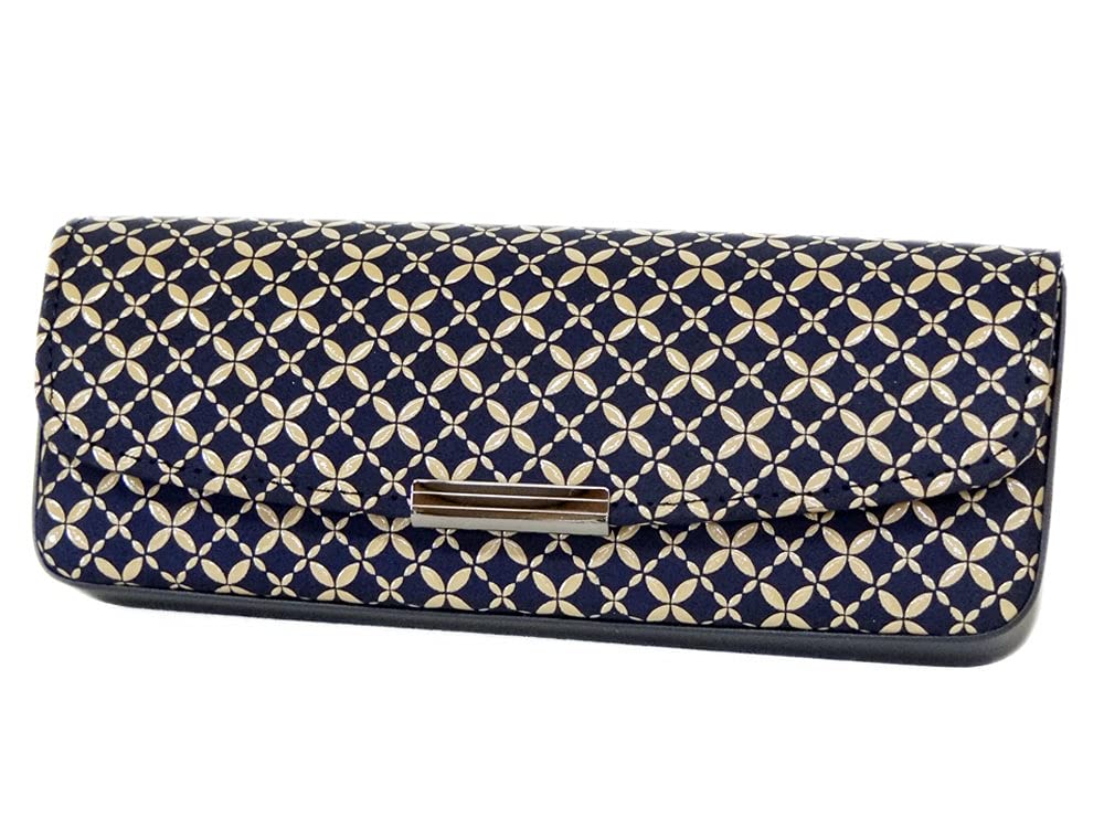 Inden H Glasses Hard Navy Blue Deerskin with White Shippo Pattern [Inden-ya] Case, Type, 4206, Lacquer,