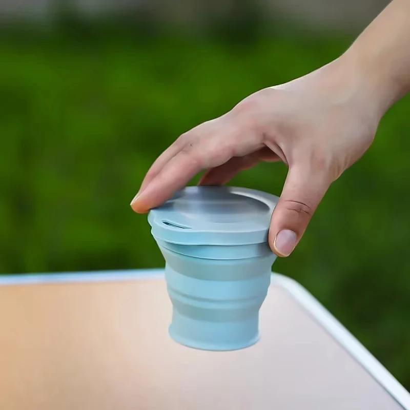 180ML Folding Cup Mini Retractable Cup Silicone Portable Teacup Outdoor Travel Coffee Telescopic Drinking Mug with Lid