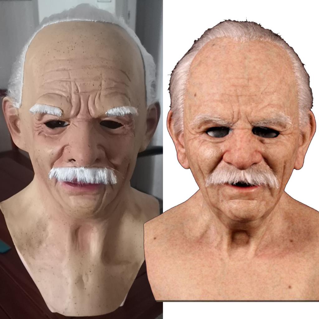 New Halloween Grandpa Wig and Mask Set Bald old man's terrifying mask