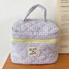 Women Checkered Makeup Bag Fashion Sweet Cotton Makeup Brushes Storage Bag Soft Fabric Organizer Pouch Cute Travel Toiletry Bag