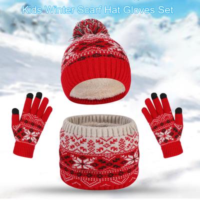 3 Stück/Set Kinder Hut Schal Handschuhe Set Dick Gestrickt Warm Jacquard Mütze Rutschfest