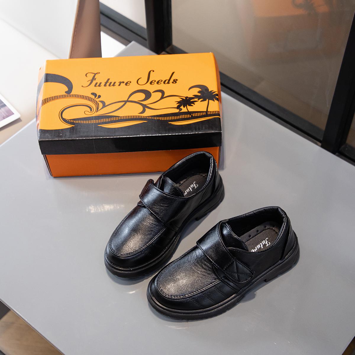 New Black leather shoes for kids boy school black shoes for kids boys wear-resistant sole velcro size 27-38 27 чёрный
