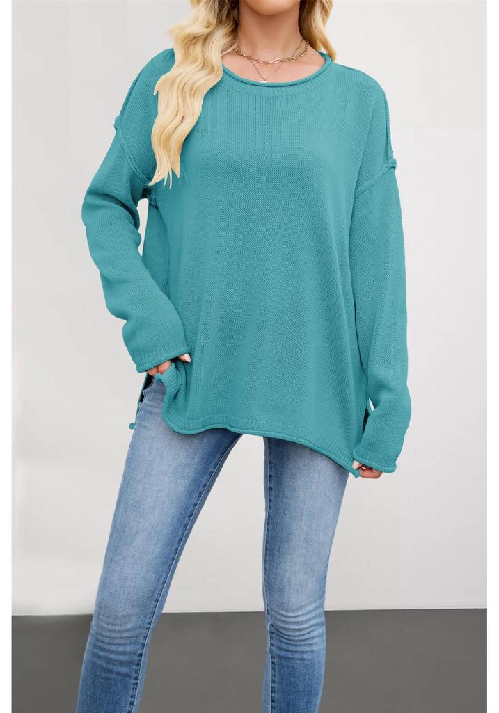2026 European & American Women's Solid Color Knit Pullover - Autumn/Winter Loose Fit, Round Neck Sweater.