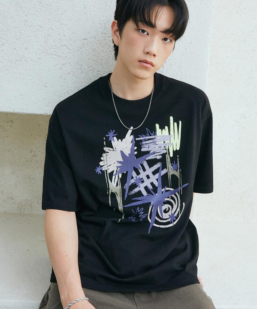 GAKKAI UNIONS Star Scribble Short Sleeve T-Shirt Black