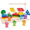 2 In 1 Montessori Baby Developmental Toys Shape Sorting Puzzle and Fishing Game Wooden Educational Toys for Children 3 4 5 Years