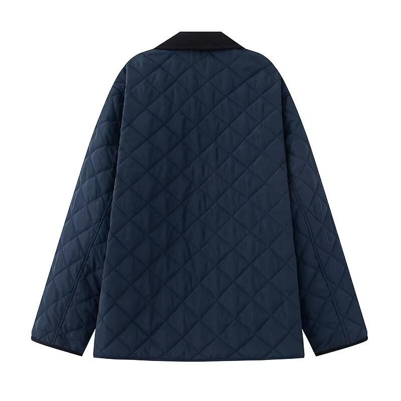 Womens Casual Quilted Cotton Jacket Corduroy Collar Pockets Regular Fit XS S M L