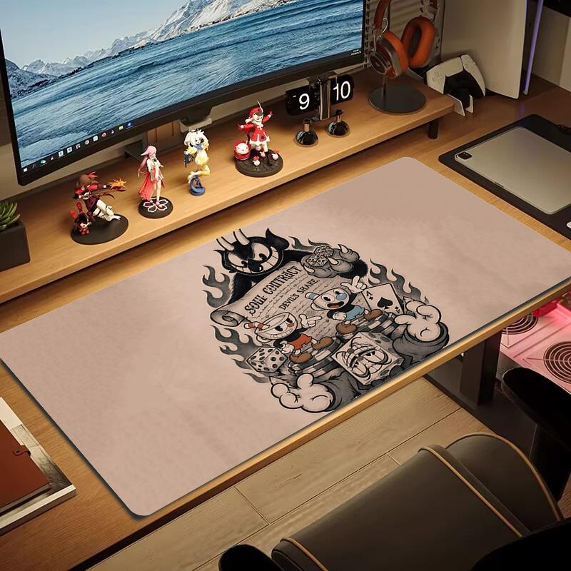 Cuphead & Mugman Druck Kissen Rutschfest Laptop Tablet Großes Mauspads XXL Matte Mini-PC Spielmatte Mit Verriegelter Kante