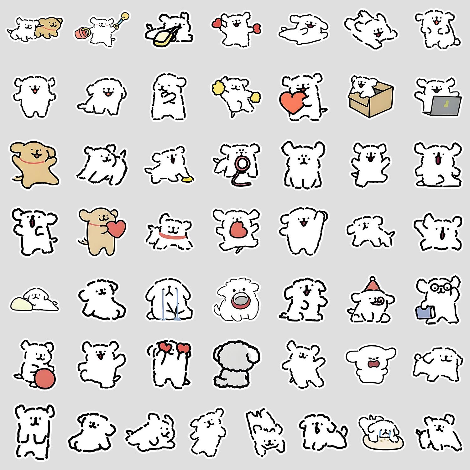 

50 Cartoon Lines Puppy Doodle Stickers Cute Cartoon Stickers Water Cup Mobile Phone Waterproof Decorative Stickers