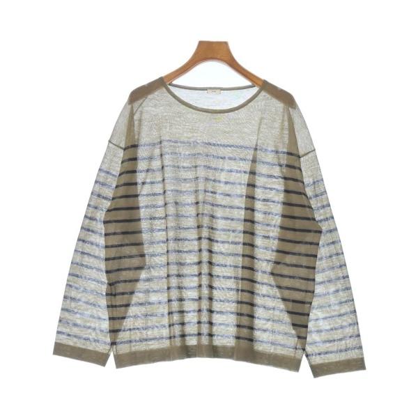 IENA Knit Sweater Women s F Khaki x Dark Blue (Border) [Used] [Secondhand]